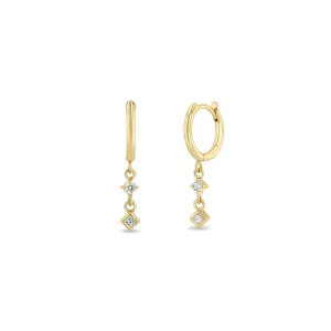14k Small Hinge Huggie Hoops with Mixed Diamond Drop