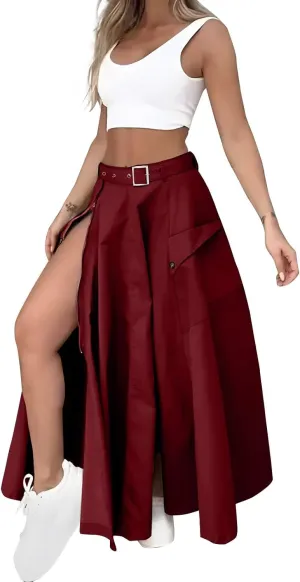 2 Piece Skirt Sets for Women Sleeveless Scoop Neck Crop Tank Tops Zipper High Slit Midi Flowy Skirts Matching Sets
