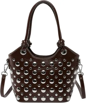 2025 Womens Handbag Polka Dot Studded Satchel Bag Mini Bucket Purse Top Handle Shoulder Work Commute
