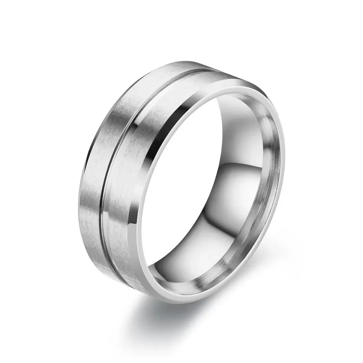 8mm Stainless Steel Men Rings Wholesale Black Groove Matte Wedding Engagement Party Gift Anniversary Rings For Women Jewelry