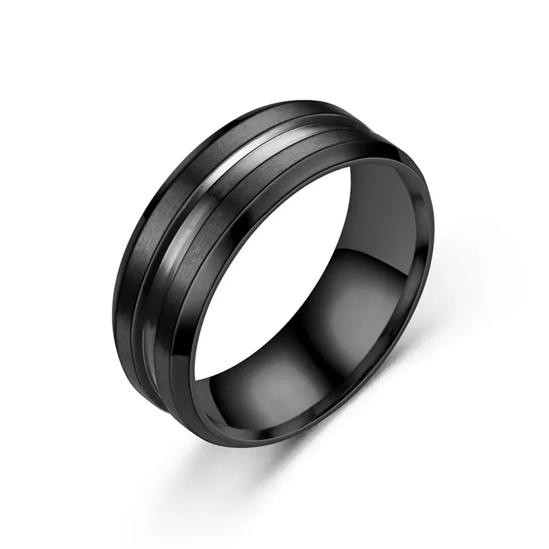 8mm Stainless Steel Men Rings Wholesale Black Groove Matte Wedding Engagement Party Gift Anniversary Rings For Women Jewelry