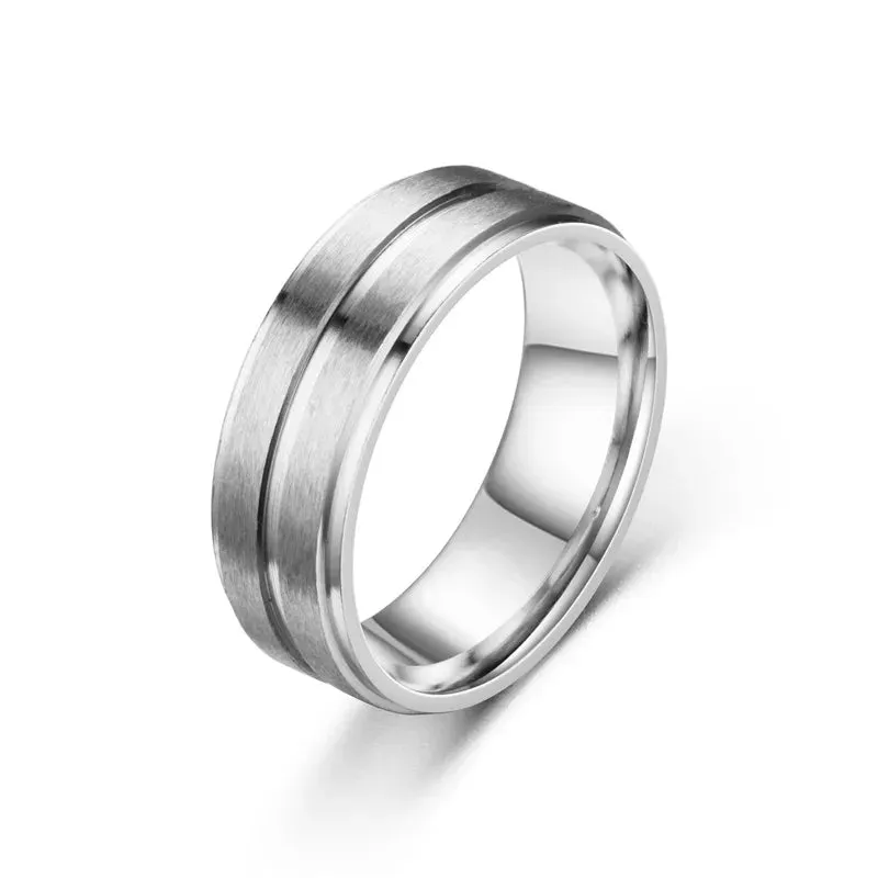 8mm Stainless Steel Men Rings Wholesale Black Groove Matte Wedding Engagement Party Gift Anniversary Rings For Women Jewelry
