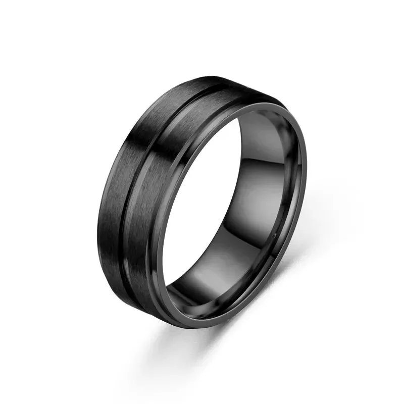 8mm Stainless Steel Men Rings Wholesale Black Groove Matte Wedding Engagement Party Gift Anniversary Rings For Women Jewelry
