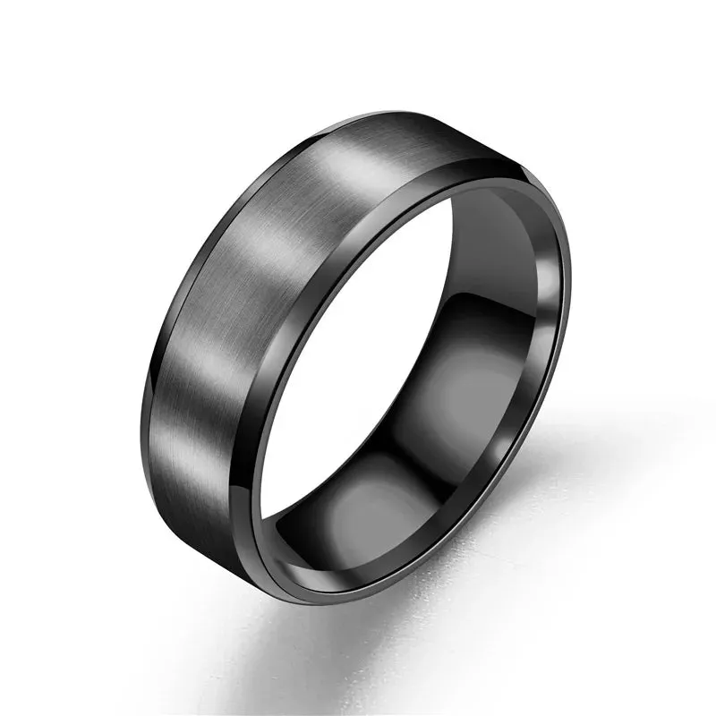 8mm Stainless Steel Men Rings Wholesale Black Groove Matte Wedding Engagement Party Gift Anniversary Rings For Women Jewelry