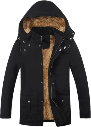 Adhdyuud Mens Thick Warm Military Cargo Coat Winter Casual Cotton Padded Parkas Multi-Pocket Hoodies Jacket