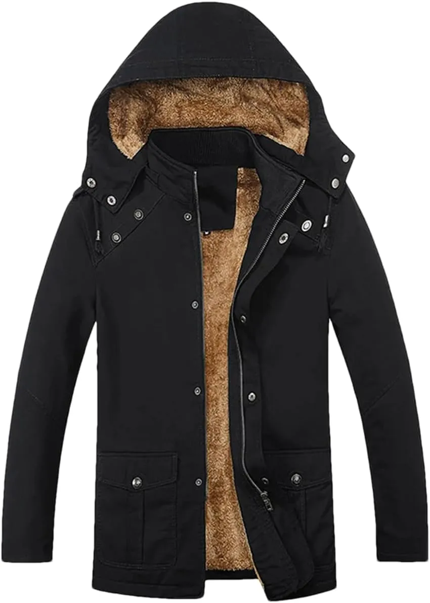 Adhdyuud Mens Thick Warm Military Cargo Coat Winter Casual Cotton Padded Parkas Multi-Pocket Hoodies Jacket