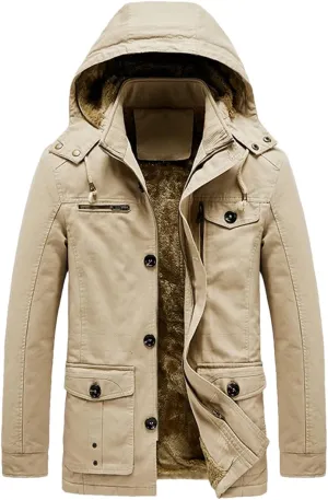 Adhdyuud Mens Thick Warm Military Cargo Coat Winter Casual Cotton Padded Parkas Multi-Pocket Hoodies Jacket
