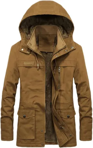 Adhdyuud Mens Thick Warm Military Cargo Coat Winter Casual Cotton Padded Parkas Multi-Pocket Hoodies Jacket