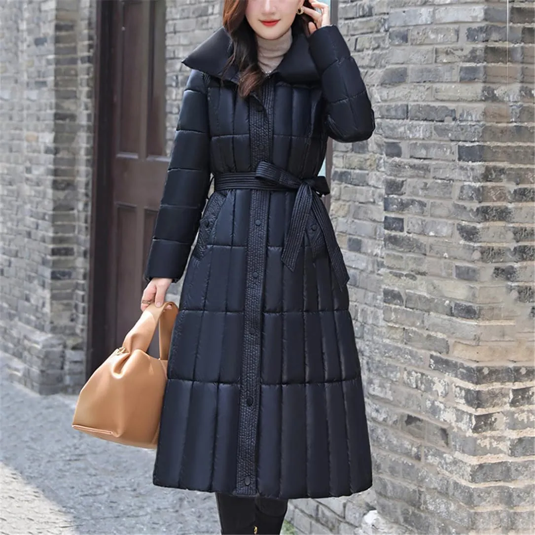 Adhdyuud Women Long Down Cotton Parkas Coat Thicken Warm Cotton Padded Jacket Cold Windbreak Winter Jackets