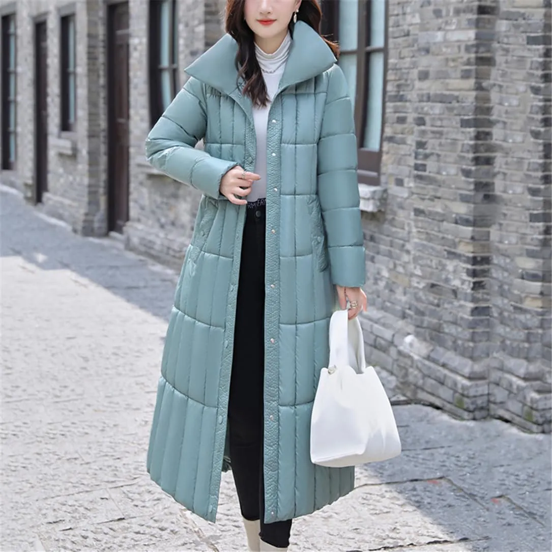 Adhdyuud Women Long Down Cotton Parkas Coat Thicken Warm Cotton Padded Jacket Cold Windbreak Winter Jackets