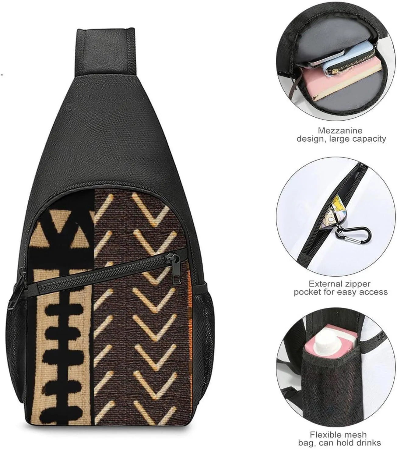 African Mud Cloth Print Simple And Atmospheric Large Capacity Chest Bag