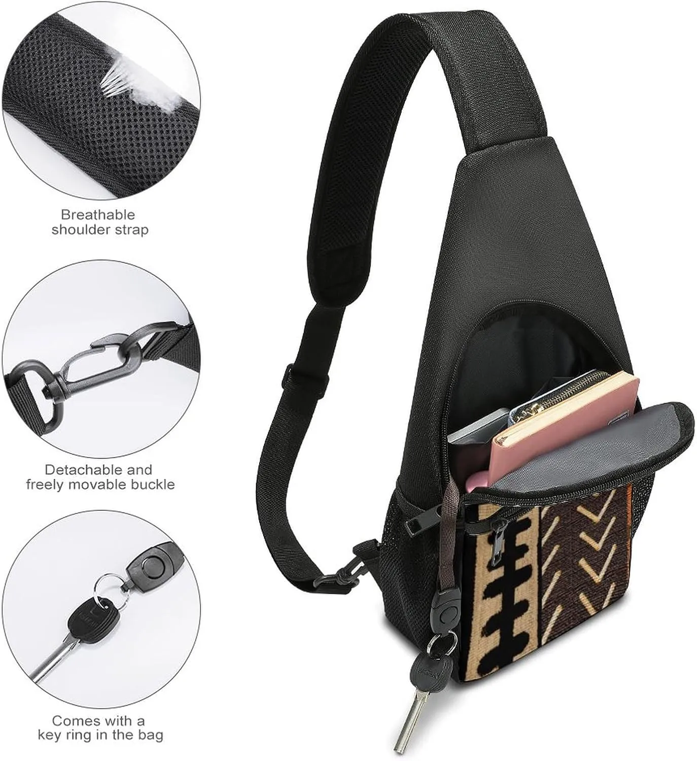 African Mud Cloth Print Simple And Atmospheric Large Capacity Chest Bag