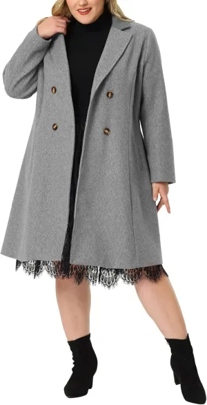 Agnes Orinda Plus Size Long Coats for Women Notched Lapel Winter Warm Double Breasted Coat