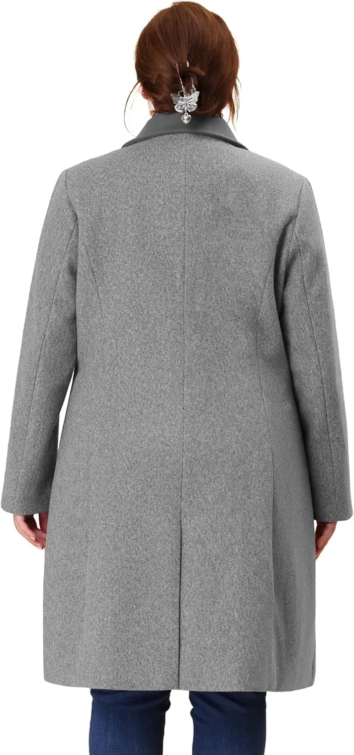 Agnes Orinda Plus Size Long Coats for Women Notched Lapel Winter Warm Double Breasted Coat