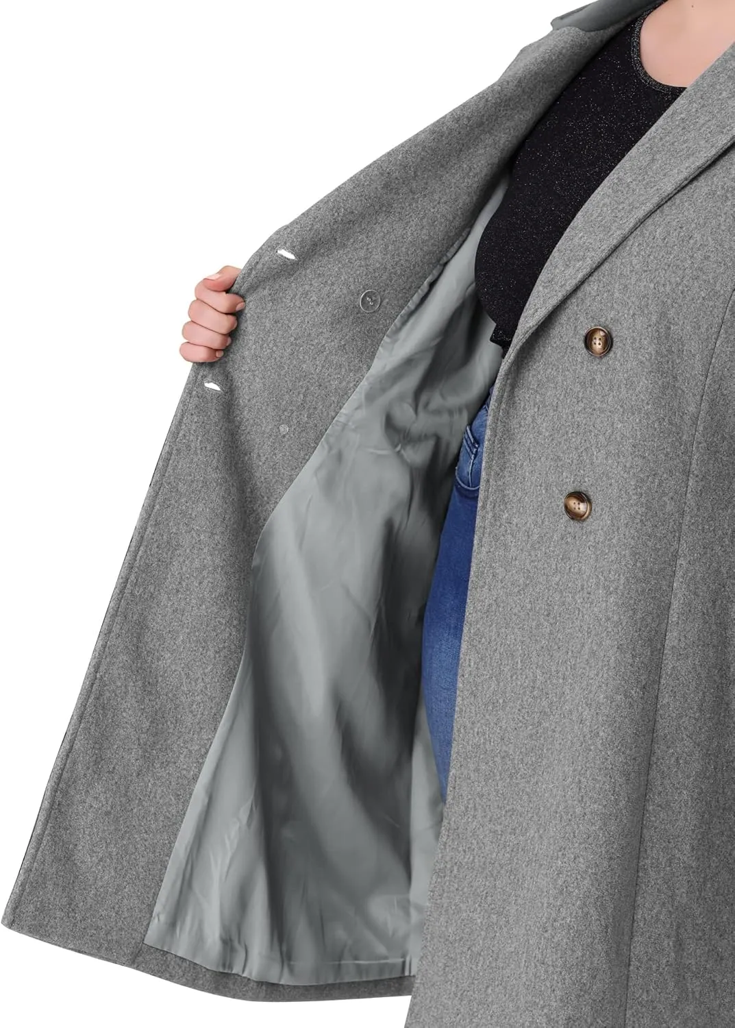 Agnes Orinda Plus Size Long Coats for Women Notched Lapel Winter Warm Double Breasted Coat