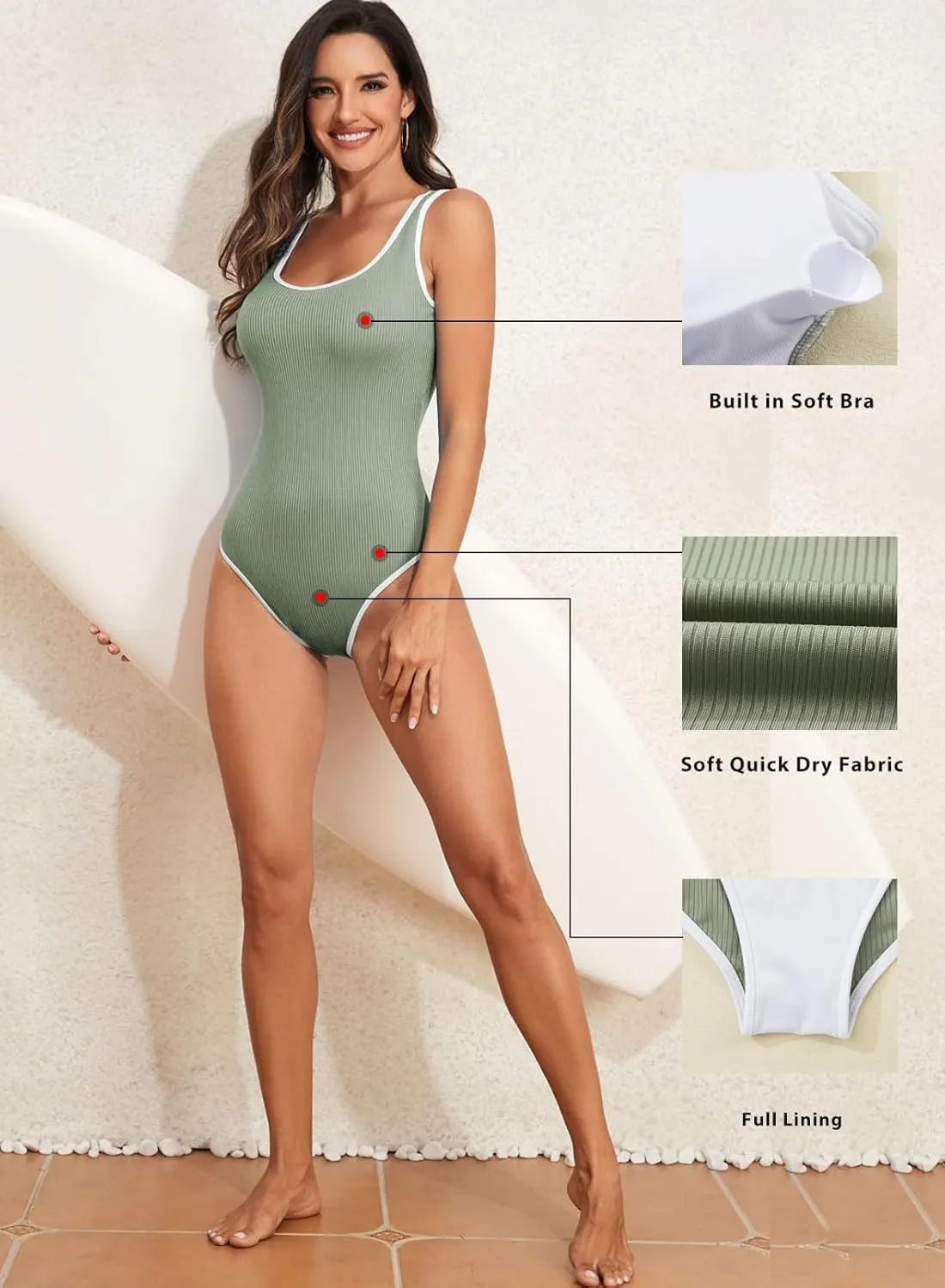 Aleumdr Slimming One Piece Swimsuit for Women Ribbed High Cut Bathing Suit Color Block Sporty Swimwear 2025