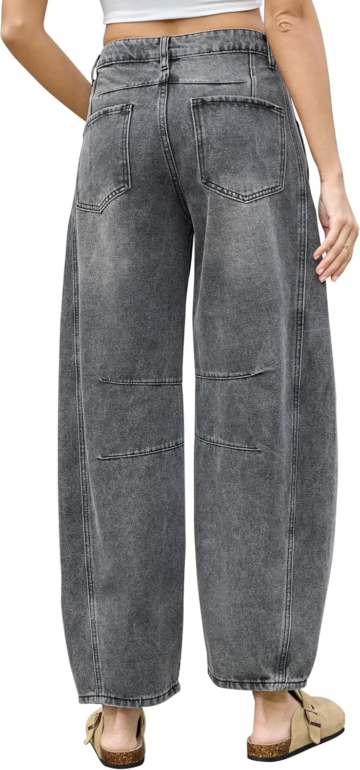 ALLABREVE Barrel Jeans for Women Trendy High Waisted Wide Leg Baggy Boyfriend Jeans (Runs Small, Order One Size Up)