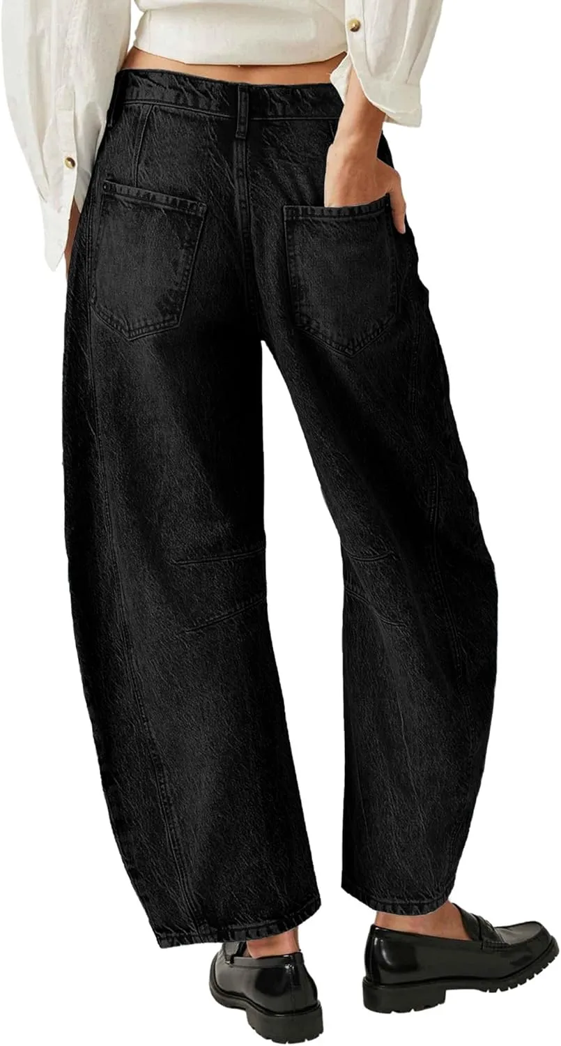 ALLABREVE Barrel Jeans for Women Trendy High Waisted Wide Leg Baggy Boyfriend Jeans (Runs Small, Order One Size Up)