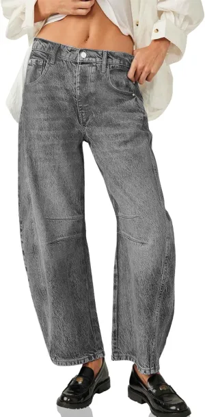 ALLABREVE Barrel Jeans for Women Trendy High Waisted Wide Leg Baggy Boyfriend Jeans (Runs Small, Order One Size Up)