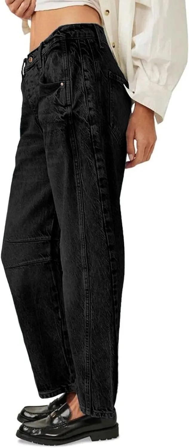 ALLABREVE Barrel Jeans for Women Trendy High Waisted Wide Leg Baggy Boyfriend Jeans (Runs Small, Order One Size Up)