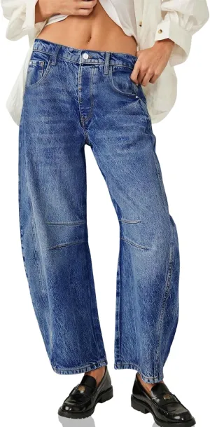 ALLABREVE Barrel Jeans for Women Trendy High Waisted Wide Leg Baggy Boyfriend Jeans (Runs Small, Order One Size Up)