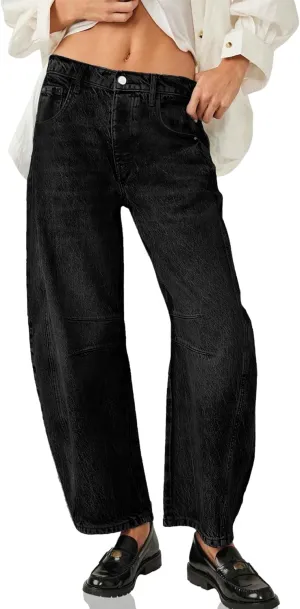 ALLABREVE Barrel Jeans for Women Trendy High Waisted Wide Leg Baggy Boyfriend Jeans (Runs Small, Order One Size Up)