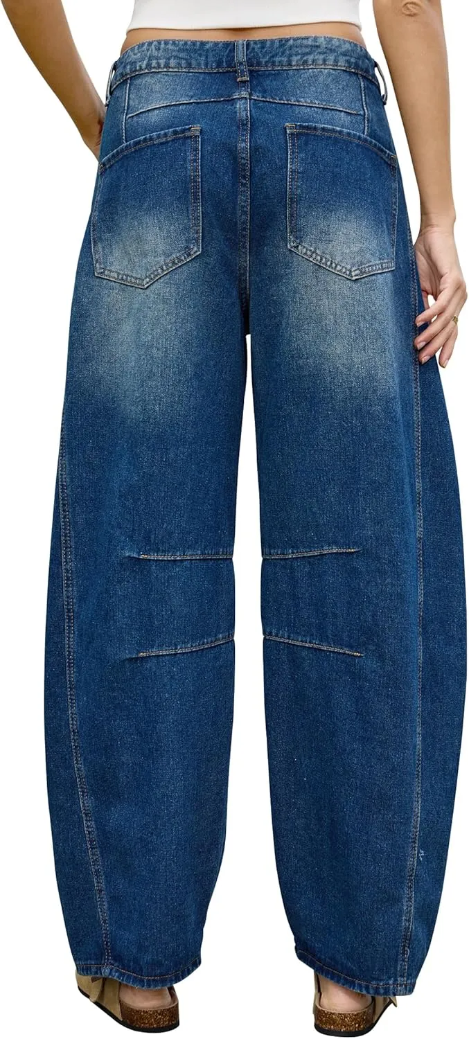 ALLABREVE Barrel Jeans for Women Trendy High Waisted Wide Leg Baggy Boyfriend Jeans (Runs Small, Order One Size Up)