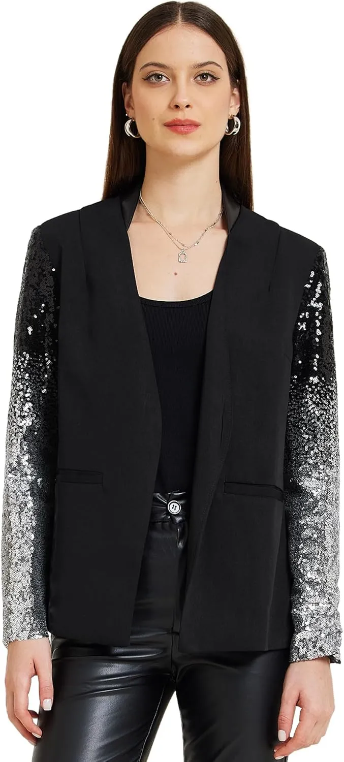 Allegra K Party Jackets for Women's Shiny Sequin Long Sleeves Sparkle Casual Blazer Jacket