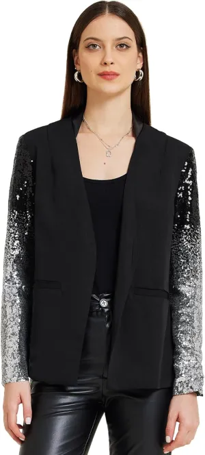 Allegra K Party Jackets for Women's Shiny Sequin Long Sleeves Sparkle Casual Blazer Jacket