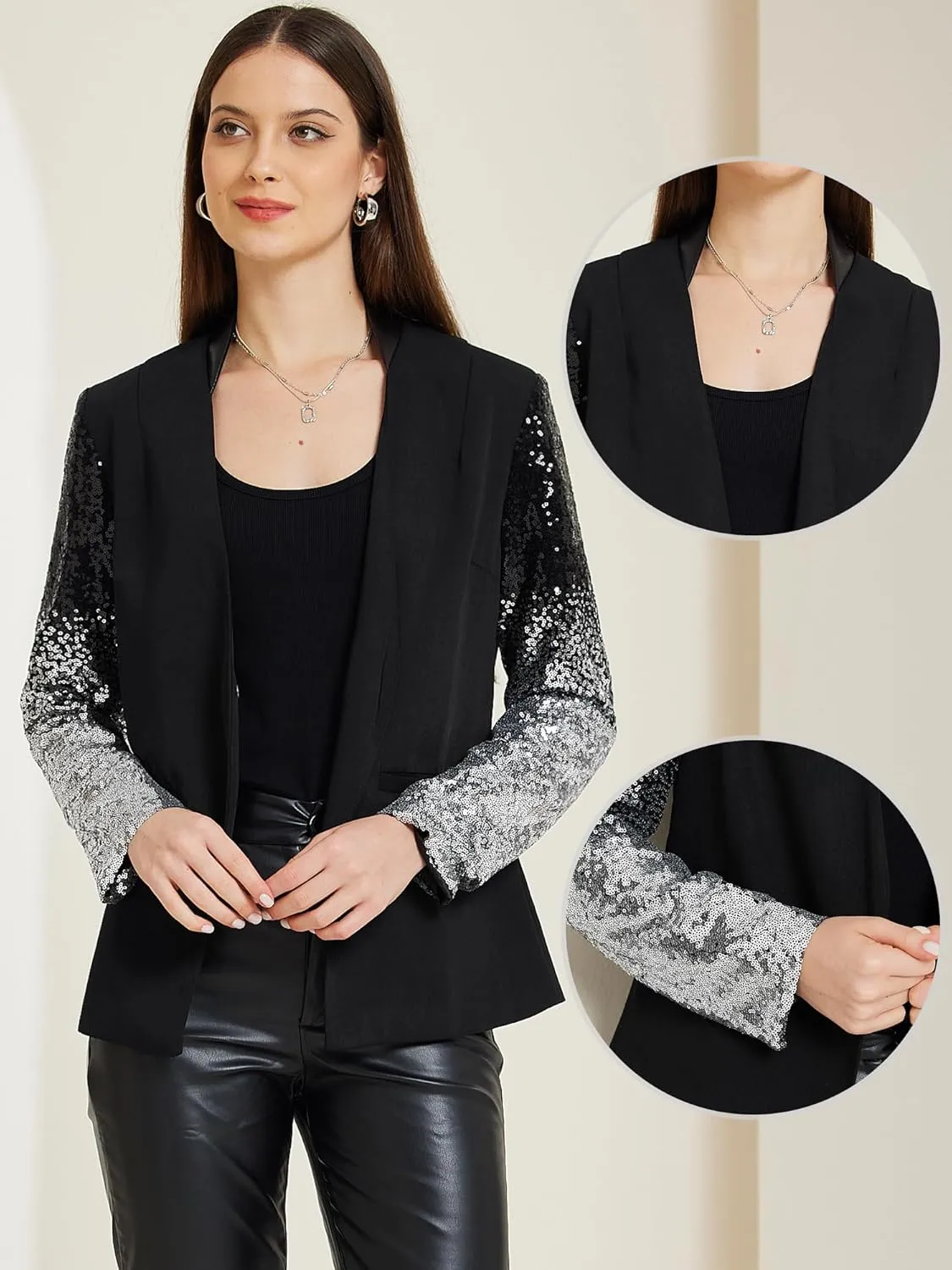 Allegra K Party Jackets for Women's Shiny Sequin Long Sleeves Sparkle Casual Blazer Jacket