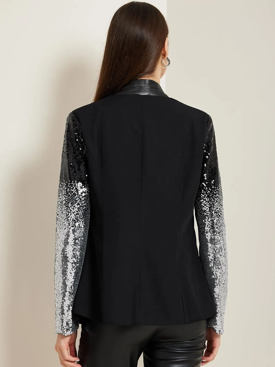 Allegra K Party Jackets for Women's Shiny Sequin Long Sleeves Sparkle Casual Blazer Jacket