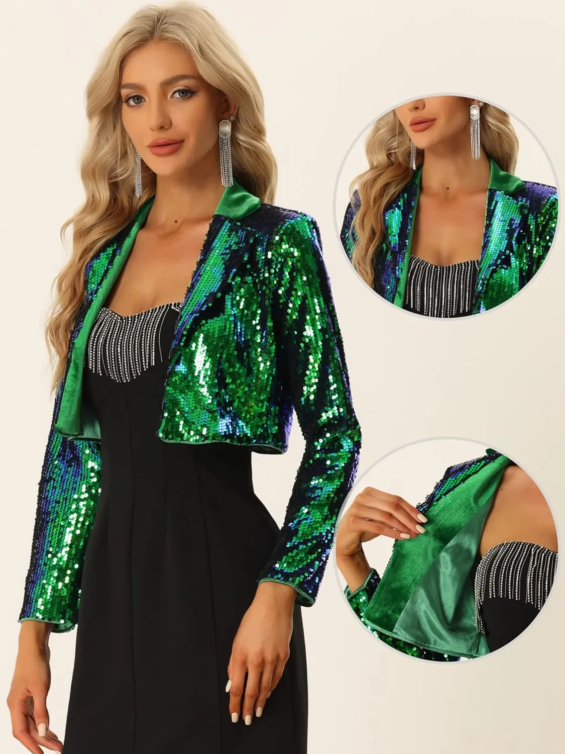 Allegra K Sequin Jackets for Women's Lapel Collared Open Front Cardigan Sparkly Evening Blazer Jacket
