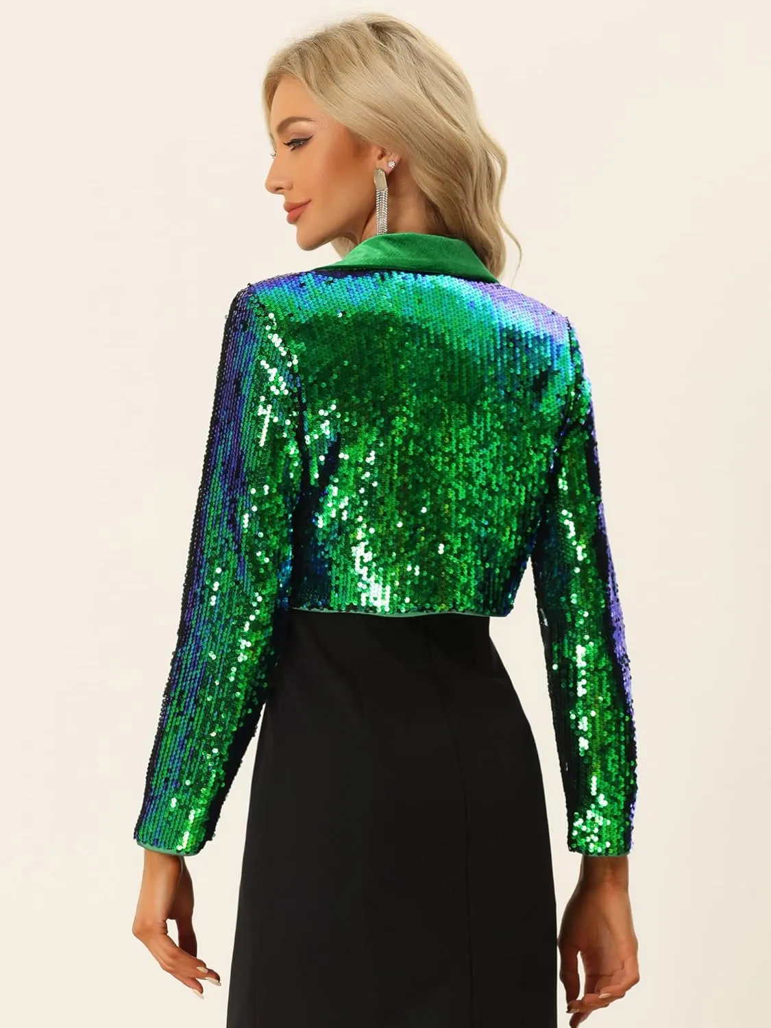 Allegra K Sequin Jackets for Women's Lapel Collared Open Front Cardigan Sparkly Evening Blazer Jacket