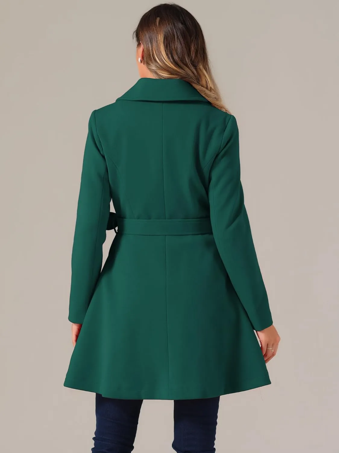 Allegra K Winter Peacoat for Women's Shawl Lapel Overcoat 2024 Single Breasted Belted Long Trench Coats