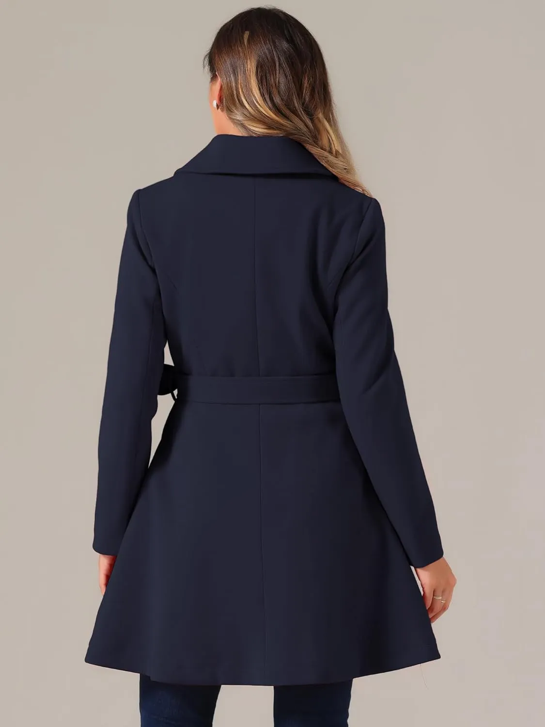 Allegra K Winter Peacoat for Women's Shawl Lapel Overcoat 2024 Single Breasted Belted Long Trench Coats