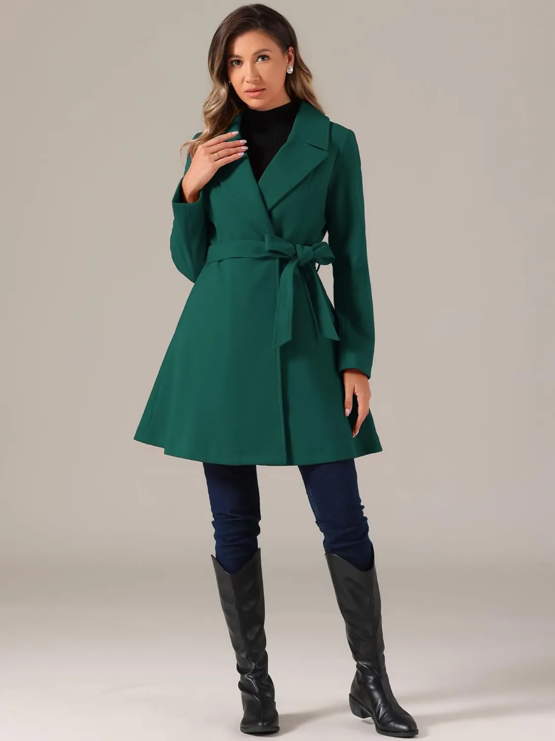 Allegra K Winter Peacoat for Women's Shawl Lapel Overcoat 2024 Single Breasted Belted Long Trench Coats