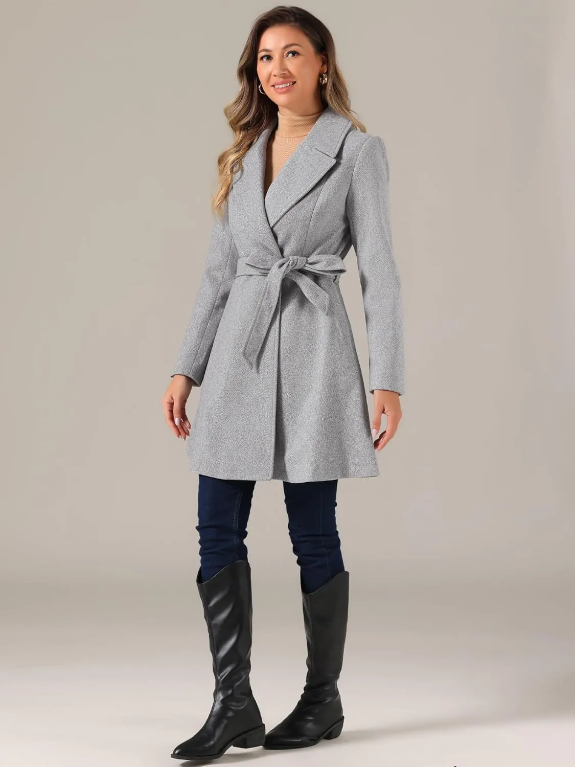 Allegra K Winter Peacoat for Women's Shawl Lapel Overcoat 2024 Single Breasted Belted Long Trench Coats