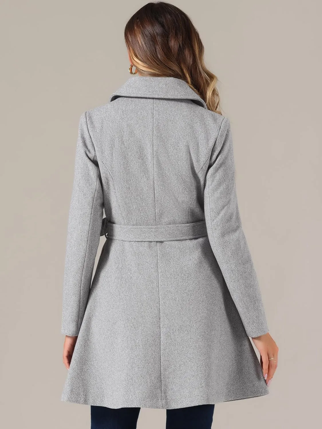 Allegra K Winter Peacoat for Women's Shawl Lapel Overcoat 2024 Single Breasted Belted Long Trench Coats