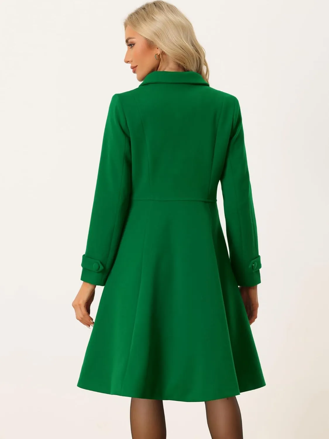 Allegra K Women's Winter Overcoat a Line Trench Coat Lapel Collar Swing Double Breasted Long Dress Coat