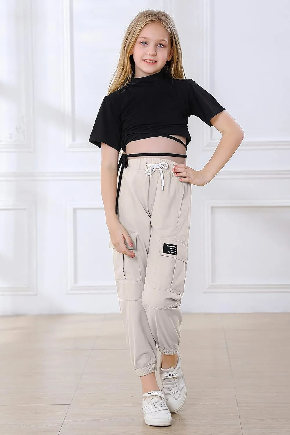AOWKULAE Girls & Womens Casual Cargo Jogger Pants, 6 Years - Women 3XL