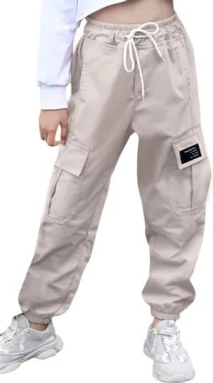 AOWKULAE Girls & Womens Casual Cargo Jogger Pants, 6 Years - Women 3XL