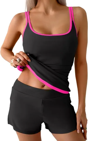 B2prity Womens Tankini Swimsuits Sporty Tummy Control Two Piece Bathing Suit Color Block Ruched Swimwear