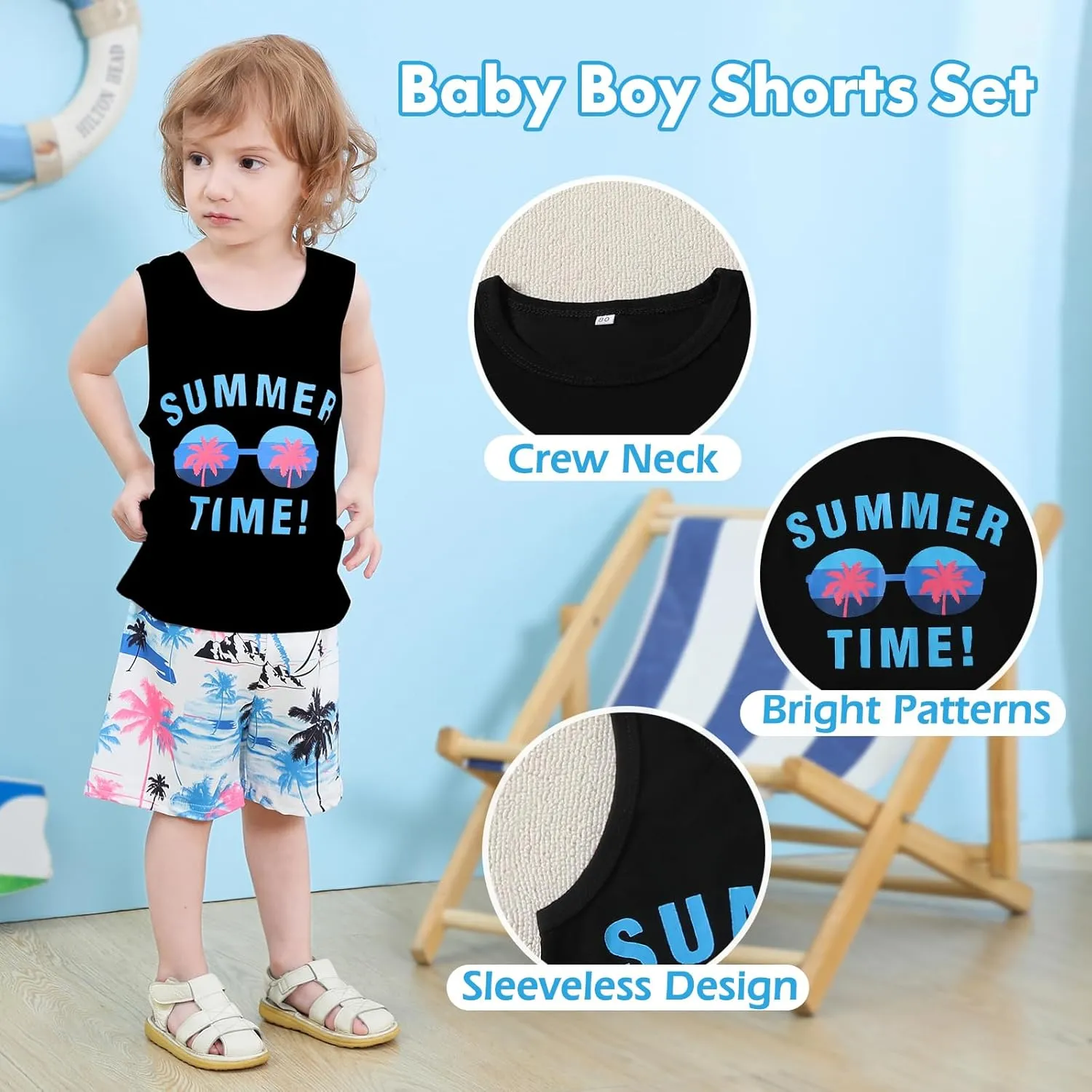 Baby Boy Clothes Toddler Boy Summer Outfits Kids Sleeveless Tank Tops Shorts Set Letter Print Hawaii Beach Clothes