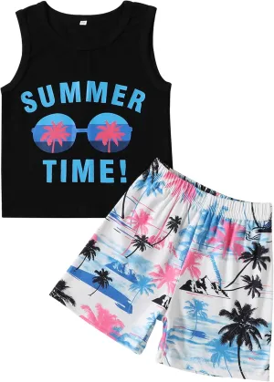 Baby Boy Clothes Toddler Boy Summer Outfits Kids Sleeveless Tank Tops Shorts Set Letter Print Hawaii Beach Clothes