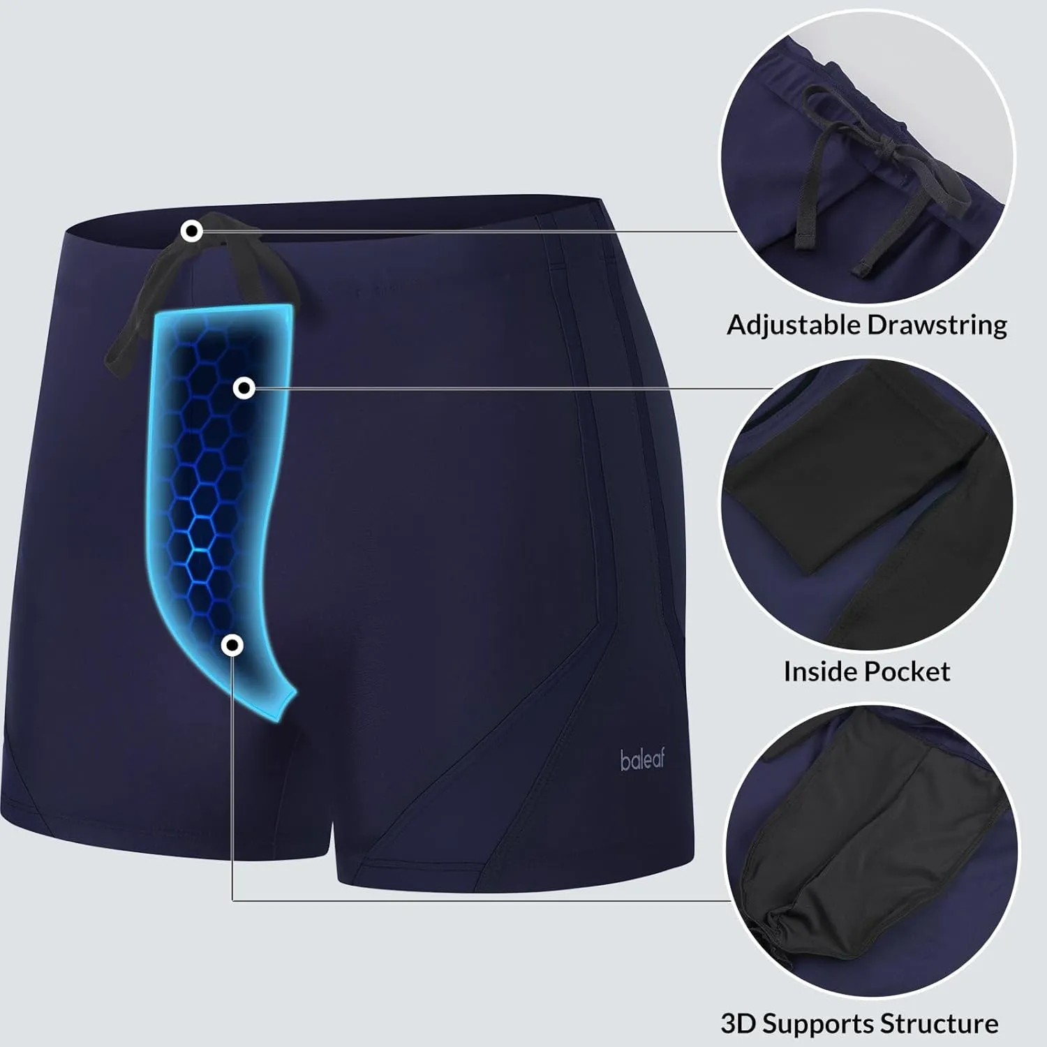 baleaf Men's Athletic Swimwear Jammers Square Leg Sporty Lap Swim Trunks Training Racing UPF50  Swimsuit