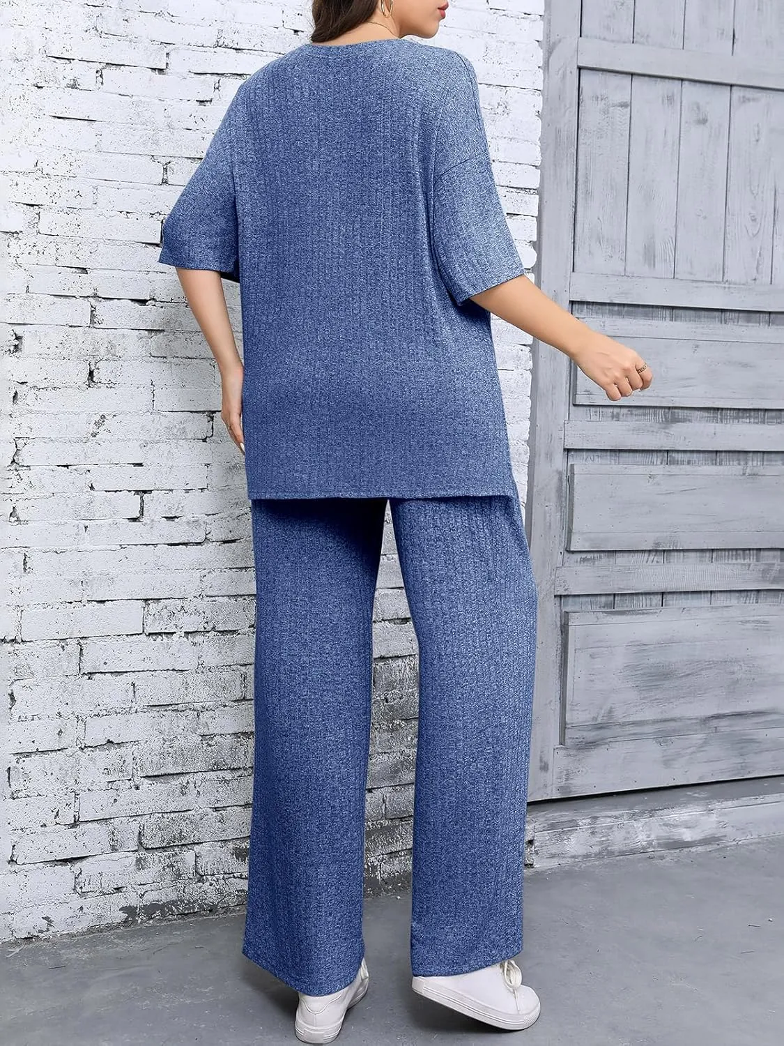 Beautife Womens Plus Size Lounge Sets Short Sleeve Tops and Wide Leg Pants Airport Travel 2 Piece Outfits Tracksuit