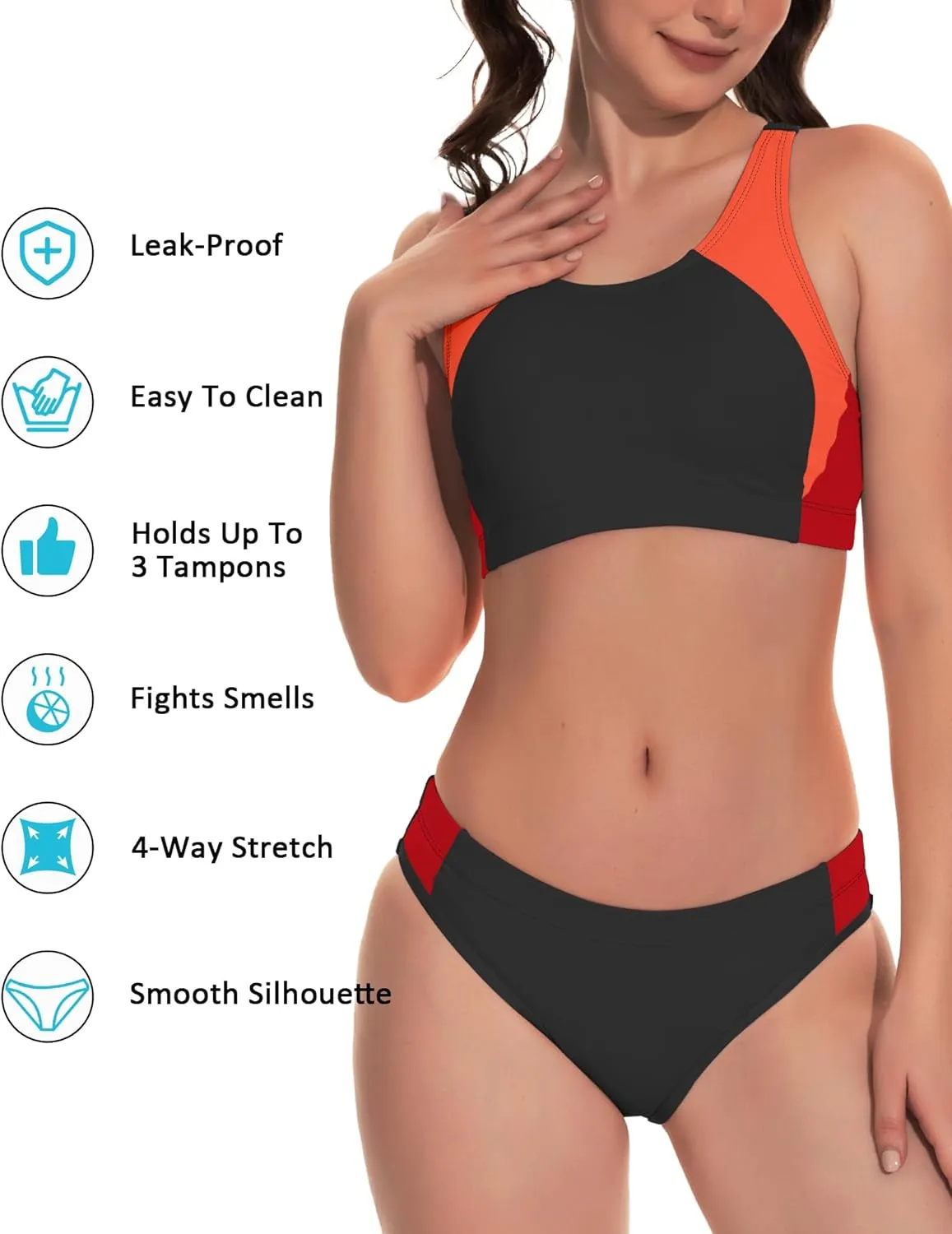 Beautikini Period Swimwear Two Piece Menstrual Leakproof Swimsuit Sporty Bikini Sets Bathing Suit for Teen Girl