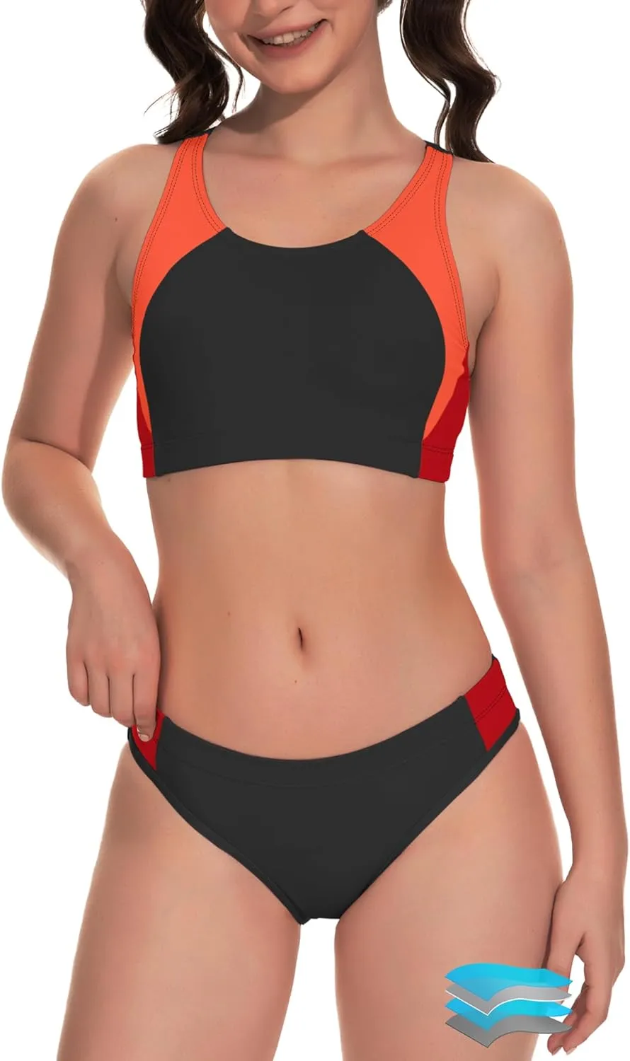 Beautikini Period Swimwear Two Piece Menstrual Leakproof Swimsuit Sporty Bikini Sets Bathing Suit for Teen Girl