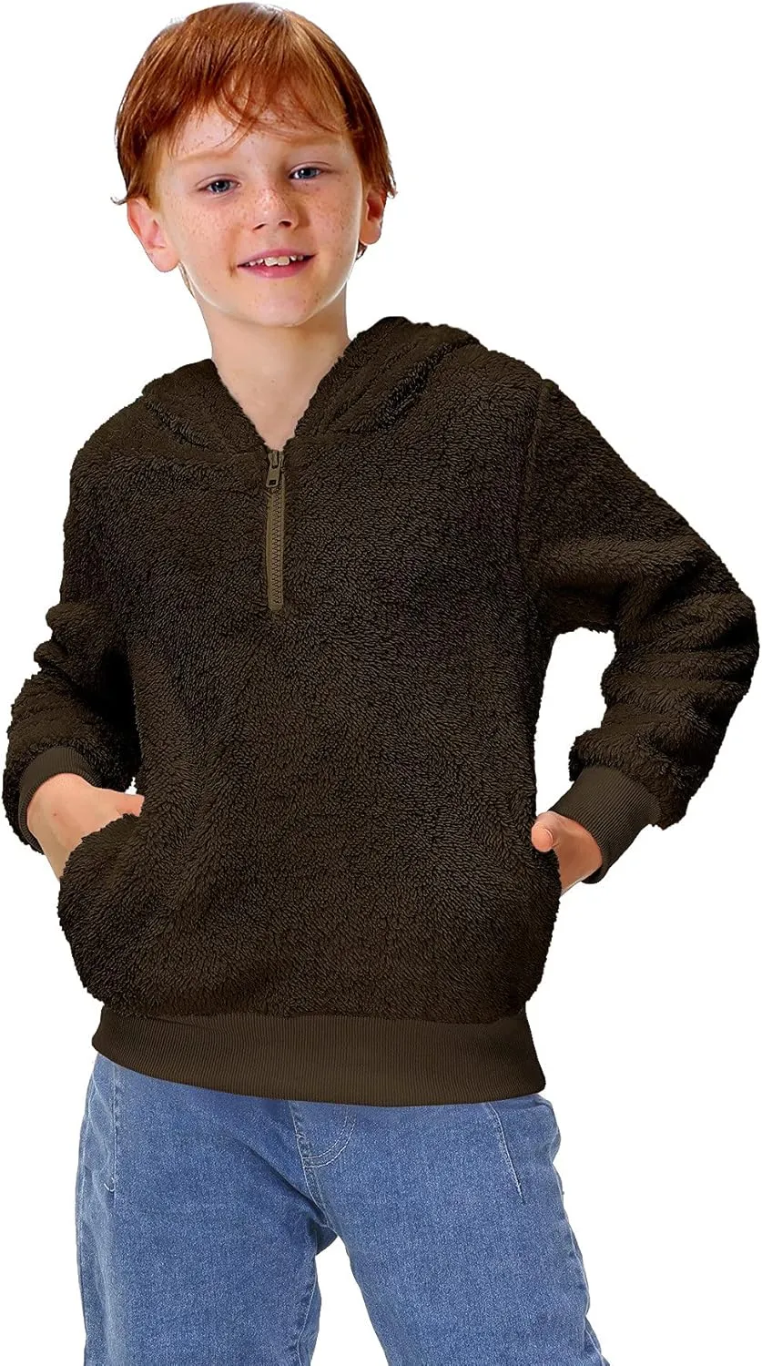 BesserBay Kid's Girls Fleece Hoodie 1/4 Zip Up Solid Fuzzy Sweatshirt with Pocket 4-12 Years