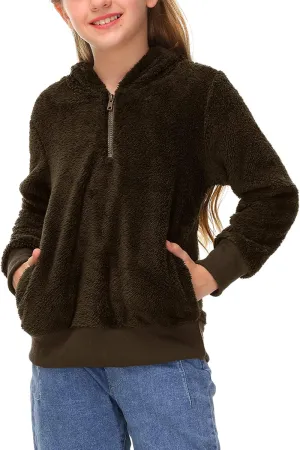 BesserBay Kid's Girls Fleece Hoodie 1/4 Zip Up Solid Fuzzy Sweatshirt with Pocket 4-12 Years